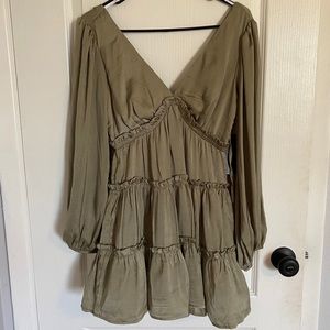 Olive green long sleeve flounce dress